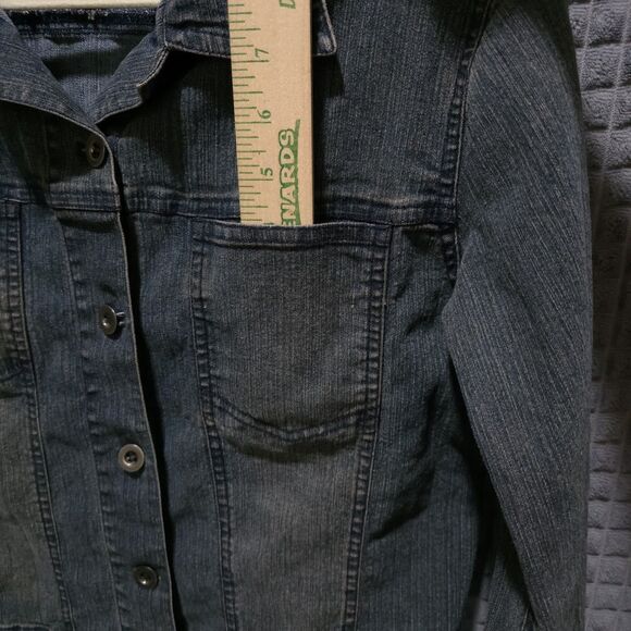 Y2K Denim Jacket Capris Set Sz8 Med Chico Design Grunge Flare Jean Stretch Waist - Picture 8 of 16